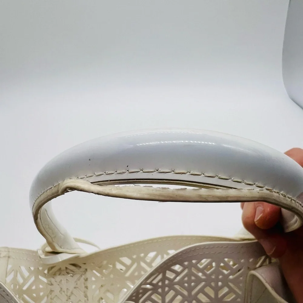 Tory Burch white geometric laser cut out tote bag